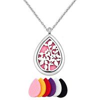 CLY Jewelry Aromatherapy Essential Oil Diffuser Necklace Stainless Steel Locket Waterdrop Pendant Tree of Life with Refill Pads