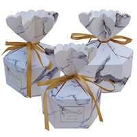 Lontenrea 30 Pcs Large-Size Christmas Candy Boxes Wedding Birthday Party Favor Gift Box with 30Pcs Golden Ribbon Decoration (Grey Marble)