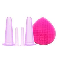 Massage Cup Silicone Facial Cupping Five-Piece Set 2 Face Cups + 2 Eye Cups + Exfoliating Silicone Facial Brush,E