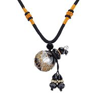 VALYRIA Aromatherapy Essential Oil Diffuser Necklace - Handmade Glazed Glass Locket Pendant with Origin Cork Cover,Black