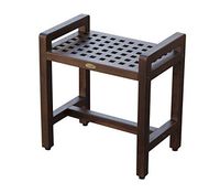 DecoTeak Contemporary Teak Shower Stool 20" Espalier Lattice Pattern- Adjustable Height Foot Pads