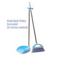 Broom and Dustpan, Long handle Broom and Dust Pan Set. Dustpan With Long Handle 36.9 inches 47.1 inches Long Handle, Never Damage Wood Floor For Schools,Kidgarden,Hotel (Blue)