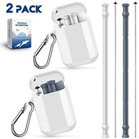 Sunnywoo Reusable Silicone Collapsible Straws - 2 Pack Portable Foldable Drinking Straw with Carrying Case and Cleaning Brush for Adults and Kids, BPA Free and Dishwasher Safe (Lavender&White)
