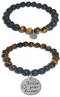 Aromatherapy Women's Tiger Eye & Black Lava Essential Oil Diffuser Beads Charm Stretch Bracelet Gift Set. (Follow Your Dreams)