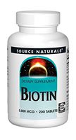 Source Naturals Biotin 5,000mcg High Potency B Vitamin Nutrients Support Healthy Hair, Skin & Nails - Maximum Strength Biotin Deficiency Supplement - 200 Tablets