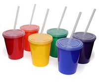 Rolling Sands 16oz Reusable Plastic Stadium Rainbow Cups with Lids, 6 Pack, USA Made. BPA-Free Dishwasher Safe Plastic Tumblers and Lids, Includes 6 Reusable Straws