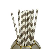 PaperLanternStore.com Gray Striped Patterned Party Paper Straws (12 Pack)