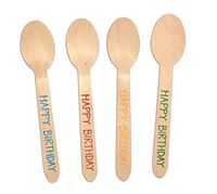 CaterEco 100-Piece Birchwood Compostable Spoons, Happy Birthday Print