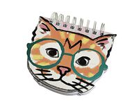 Cute Orange Cat Face Wearing Eyeglasses Top Spiral Bound Lined Novelty Note Pad