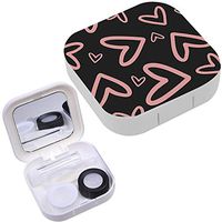 Portable Contact Lens Case Box Travel Kit Mirror + Bottle + Tweezers Container Holder [ Outlines Hearts ]