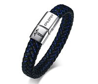 VNOX Blue Braided Leather Epilepsy Medical Symbol Caduceus with Magnetic Clasp Cuff Wristband Bracelet