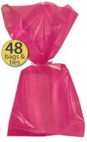 Set of 48 - Hot Pink Cellophane Party Favor Bags with Hot Pink Twist Ties - Treat Goody Bags - Treat Sacks - Bulk Value Pack