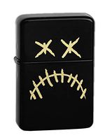 Hat Shark Stitched Skull Face - Laser Engraved Vector KGM Thunderbird Vintage Lighter - Black Matte (Frown)
