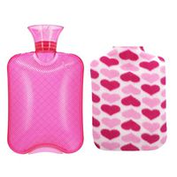 Elonglin 1L Hot Water Bottle Open Top Natural Rubber with Flano Cover Quick Pain Relief and Comfort Sleep Checker Pink