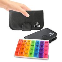 Pivit XL Weekly Travel Pill Organizer Box 7 Day with Black Leather Carrying Case | 8" x 6" x 2" | 28 Large Detachable Medicine Container Compartments to Hold Vitamins, Supplements and Medication