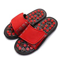 JIJIKOKO Powerful Acupressure Foot Acupoint Massage Slippers Magnetic Therapy Activation Care Adjustable Natural Stone Sandal Relieve Leg Fatigue (44-45, Red)