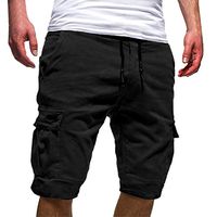 Ninasill Hot!Men's tethered Tooling Shorts Solid Color Elastic Waist with Pocket Sports Shorts Large Size Beach Shorts Black