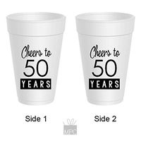 50th Birthday Styrofoam Cups - Cheers to 50 Years (10 cups)