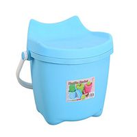 Hmane Plastic Fishing Bucket Toy Foldable Storage Bucket Stool with Lid - (Blue)