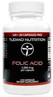 Folic Acid 1000mcg 150 pcs (4+ Month Supply) of Rapidly Disintegrating Capsules, Each with 1000 mcg of Premium Quality & Pure Folic Acid Powder, by TUDIMO