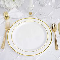 Efavormart 50 Pcs - White with Gold 10.25" Round Disposable Plastic Plate for Wedding Party Banquet - Tres Chic Collection