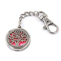 Aromatherapy Essential Oil Diffuser Perfume Floating Charm Magnetic Closure Locket Pendant Key Ring Keychain with Clip Hook Hung on Handbag Backpack Comes with 6 Color Refill Pads (Tree Of Life)