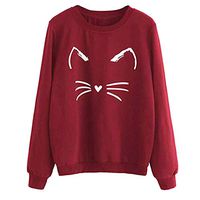 Hoodies Sweater Tops - Hypothesis_X Women Autumn and Winter Cat Weater Round Neck Long Sleeve Sweatshirts Red