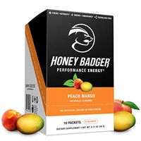 Honey Badger Vegan Keto Pre Workout | Peach Mango | Natural Paleo Sugar Free Plant-Based Energy Supplement Nootropics Amino Acids Nitric Oxide Sucralose Free + Non-Habit Forming |10 Servings