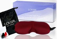 LOVSPA Luxury Patented Sleep Mask Contoured & Comfortable with Head Strap | Includes Carry Pouch for Eye Mask & Ear Plugs Set | Great for Travel, Meditation & Gifts (Red)