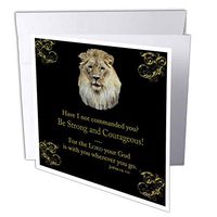 3dRose Joshua 1 Verse 9 be Strong and Courageous Illustrated with A Lion in Gold on A Black Background Greeting Cards, Set of 12 (gc_42588_2)