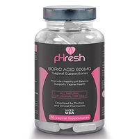 Boric Acid Vaginal Suppositories pHresh - Promotes Healthy Vaginal pH Balance, Supports Vaginal Health 600mg, Bottle of 30 Natural Boric Acid Suppositories Non-GMO, Third-Party Tested - Made in USA