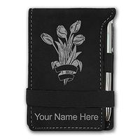 Mini Notepad, Tulips, Personalized Engraving Included (Black with Silver)