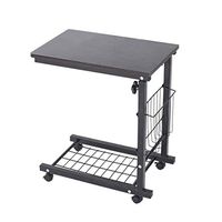 US Fast Shipment Quaanti Height Adjustable Sofa Side End Table Wheel Mobile Computer Desk for Small Spaces, Coffee Tray Snack Side Table Under Sofa Overbed Table C Table Rolling Laptop Cart (Black)