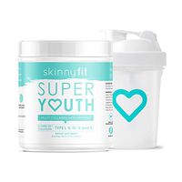 SkinnyFit Super Youth Collagen Powder Unflavored and 20 oz. Shaker Bottle, BPA Free with Mixing Grid, Types I, II, III, V and X, Leak Proof Ideal for Mixing Collagen Protein Shakes, 58 Servings