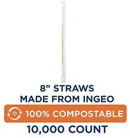 100% Compostable Straws by World Centric, Made from Ingeo, 8" Straw, 0.25" Diameter, Wrapped (Pack of 10000)