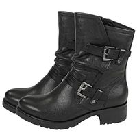 ✦ HebeTop ✦ Women's Calf Faux Leather Knee-High Scrunch Buckle Strap Riding Boot Black