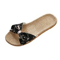 Emimarol Womens Cozy Indoor Cotton Flax Home Slippers Non-Slip Casual Sandals Retro Flats Indoor & Outdoor Slippers Black