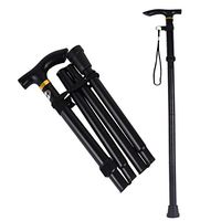 Baitaihem Adjustable Foldable Walking Cane 4 Section Aluminum Alloy Folding Walking Stick - Lightweight & Sturdy Offset Walking Stick Sleek, Comfortable T Handles(Black)