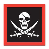 Club Pack of 192 Red and Black Pirate Flag Disposable 2 -Ply Luncheon Party Napkins