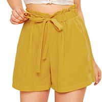 CCatyam Shorts Pants for Women, Short Trousers Pocket Solid Bowknot Elastic Waist Sexy Loose Fashion Yellow