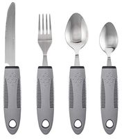 Adaptive Utensils (4-Piece Kitchen Set) Non-Weighted, Non Slip Wide Handles for Hand Tremors, Arthritis, Parkinson’s Disease or Elderly use | Cutlery Silverware - Knife, Fork, Spoons (Gray - 1 Set)