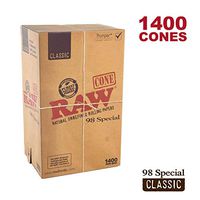 RAW 1400 Classic 98 Special Cones - Sturdy W Gallery Box - Pure Hemp 98mm Pre Rolled Cones - 20mm Filter Tips - Natural Brown Unbleached Unrefined Rolling Papers - Bulk Pack Bundle
