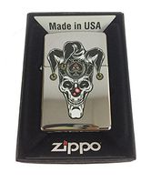Zippo Custom Lighter - Skull Jester Scary Clown Joker Ace of Spades - High Polish Chrome