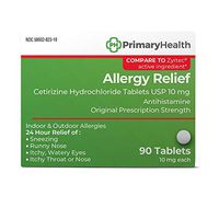 Primary Health Allergy Relief Cetirizine Hydrochloride 10mg Tablets, 90Count