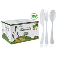 Biodegradable Compostable Forks Spoons Knives, 100% CPLA 400 Pack 7.3 Inch White Disposable Biodegradable Cutlery Set, 8.3 Pounds Heavyweight Eco-Friendly (160 Forks,140 Spoons and 100 Knives)