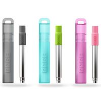 Zoku Reusable Pocket Straw, Set of 3, Telescopic Stainless Steel Drinking Straw with Silicone Mouthpiece, Includes Compact Hygienic Carrying Case and Cleaning Brush, Customizable Length Up-to 9 inches