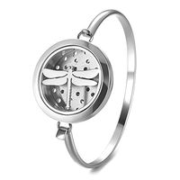 Garden Charms Stainless Steel Essential Oil Diffuser Bracelet Aromatherapy Locket Bangle with 5 Pieces Felt Pads Dragonfly Pattern(GCVA703)