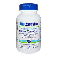 Life Extension Super Omega-3 Epa/DHA with Sesame Ligans & Olive Extract Exteric Coated Soft Gels, 60 Count