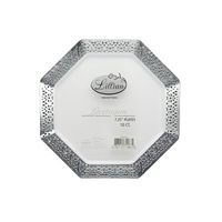 Lillian Tablesettings 10 Count Lacetagon Plate with Silver Rim, 7.25", White