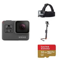 GoPro HERO5 Black w/ Head Strap, Selfie Stick and Memory Card